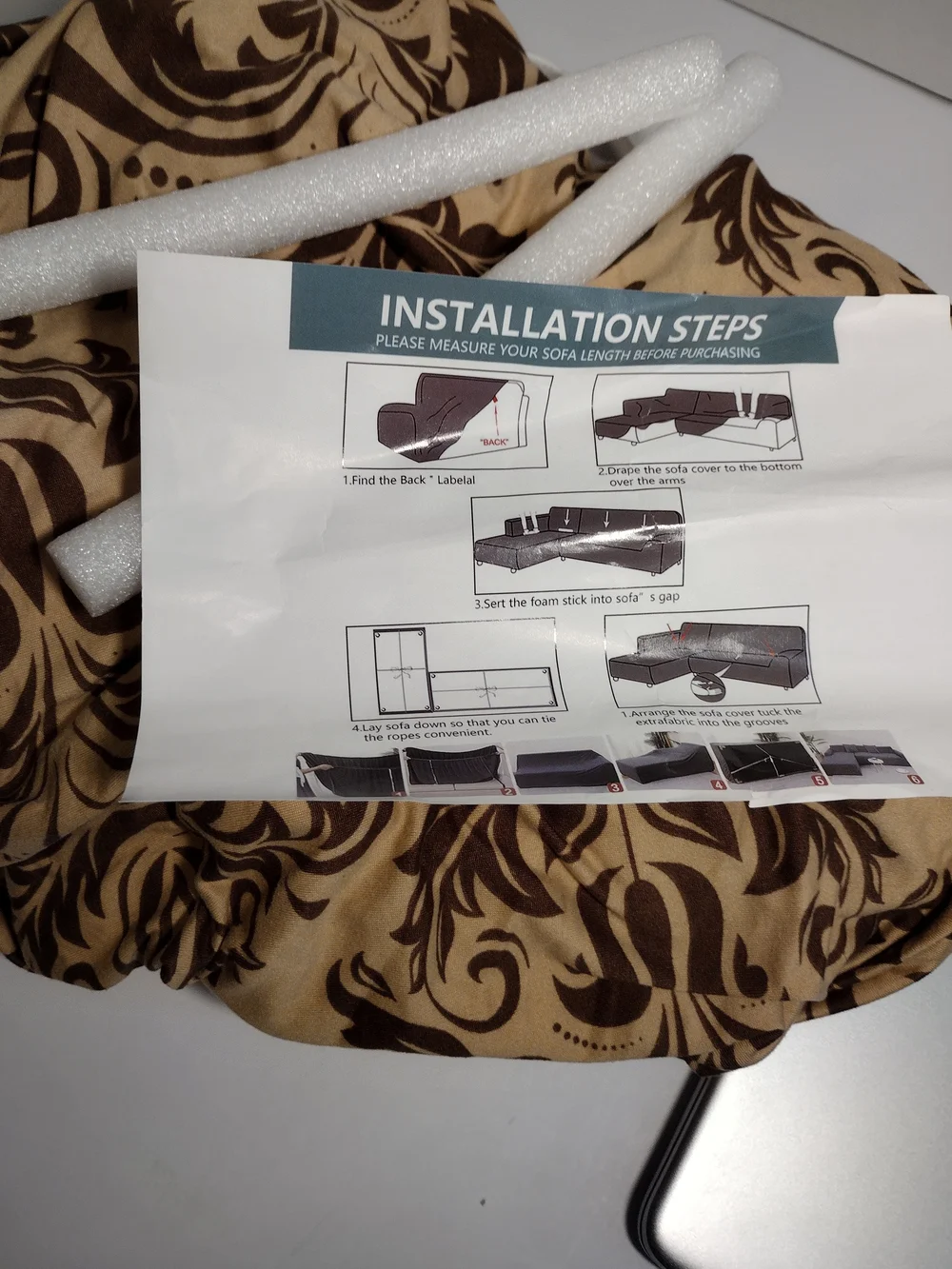 Damask Pattern Sofa Cover with Installation Instructions